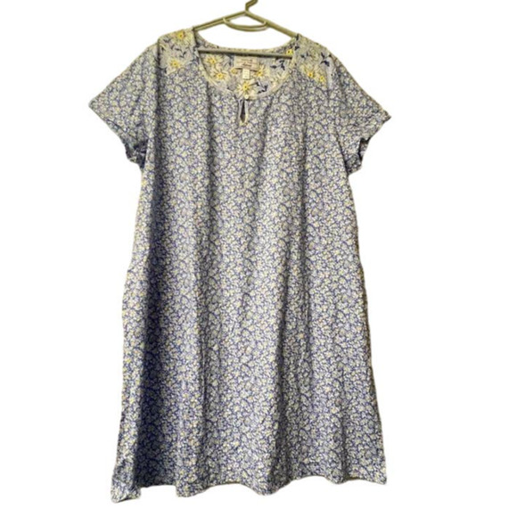 NEW! Carole Hochman Meadow Floral 100% Cotton 2-Pack Sleepshirts 1X(BLUE) - Picture 10 of 12